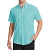 HISDERN Camicia Uomo Maniche Corte Oxford Blu Acqua Button Down Camicie Uomo Estiva da Ufficio Manica Corta con Tasca vestibilità Regolare, XL
