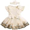 Carolilly Abbigliamento neonato bambina estate di 2 pezzi, pagliaccetto a maniche corte con gonna in pizzo floreale + fascia abbinata (0-24 mesi)