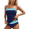 Generico Costume da Bagno Donna Tankini Top a Balconcino Slip Brasiliano Ferretto Stampato Geometria Rosa Mare