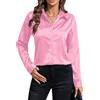 IBAOTORONI Camicie da Donna in Raso con Bottoni, a Maniche Lunghe, con Colletto Classico, in Seta, con Bottoni, Top da Lavoro Casual, Rosa, XL