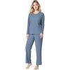 BEGIANT Pigiama da donna a maniche lunghe, 2 pezzi, super morbido, in maglia a coste, con scollo rotondo e tasche, biancheria da notte traspirante, per l'estate e l'inverno, Blu, L