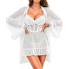 RSLOVE Set di Lingerie Sexy per Donne - Biancheria in Intimo in Pizzo, Babydoll con Accappatoio 2-Pezzi, Négligé, Camicia da Notte, bianco, L