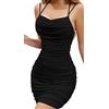 SEAUR Abito aderente da donna con spalline sottili, mini abito estivo con increspature, abito da sera in discoteca, taglie XS, S, M, L, Nero , XS