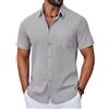 COOFANDY Camicia estiva da uomo a maniche corte in cotone, vestibilità regolare, camicie casual con tasche, Grigio chiaro, S