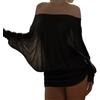 Generic Mini abito sexy da donna con spalle scoperte e spalle scoperte, a maniche lunghe, vestibilità ampia, increspato, per feste e club, Nero , M