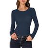 Aottori Maglia Donna Girocollo con Tasca Maglietta a Maniche Lunghe Basic Shirt Elegante Sottogiacca Aderente Elasticizzato Top Casual Blu Scuro M