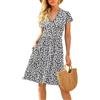 XIVISTO Vestito Estivo da Donna Manica Corta Vestiti Scollo a V Elegante Floreale Casual Midi Abito con Tasche per Spiaggia Vacanze Party