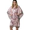 Prettystern Donna 100% Seta Kimono Caftano Pigiama Camicia da Notte con Pittura a Pennello Cinese Dipinto a Mano
