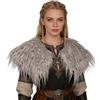 Niuhong Collo Pelliccia Sintetica Vichingo Donna Artificiale Ragazza Vichingo Pelliccia Spalla Sciarpa Faux Panno Accessori Costume Medievale Halloween Carnevale Cosplay Festa Tema (grigio)