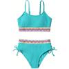 Generico Costume da Bagno Bambina 9-16 Años Due Pezzi Piscina Bikini Sportivo Ragazza Fascia con Spalline Imbottito + Slip Vita Alta Tankini Mare Patchwork Retro Beachwear Spiaggia Swimwear