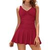 SHEKINI Donna Costume da Bagno con Gonna One Piece Dimagrante Costume Intero con Coppe Soffici Vintage Skirted Swimwear Costume Mare Bikini da Spiaggia(M, Vino Rosso)