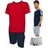 Lotto Completo Uomo Sportivo, T-Shirt + Pantaloncino + Boxer, Completo Uomo Estivo in Cotone, Pigiama Uomo Corto Estivo, Homewear. (1087 Rosso + Boxer, M)