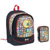 PRESTIGE & DELUXE Zaino Scuola Pera Toons Round Xl tondo 3 scomparti + Astuccio 3 piani completo + 7 Penne Scatto cancellabili con portachiave fischietto