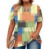 Rapbin Maglietta da Donna Plus Size con Collo a V, a Maniche Corte, Oversized, T-Shirt Estiva, Casual, Tops Sciolti, Bluse 2025 (1X-5X), Plaid colorato, XXL