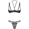 Selente Love & Fun - Biancheria intima da donna seducente in reggiseno, slip & esclusiva fascia in raso, made in EU, Nero trasparente pizzo ouvert, S-M