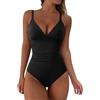 RXRXCOCO Costume da bagno sexy da donna con scollo a V, modellante sulla pancia, increspato, schiena scoperta, elegante, costume da bagno intero, Nero , XXL