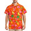 King Kameha Camicia Hawaiana Uomo Maniche Corte, Flamingo Melon, Arancione, 4XL
