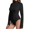 ONEW Body da donna a maniche lunghe con colletto alto, a collo alto, top basic, Nero , S