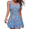SHEKINI Donna Vintage V-Collo Ruched One Piece Gonna da Bagno Modesto Controllo Pancia Costume da Bagno