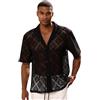 ABEHIK Camicia a rete sexy da uomo, trasparente, per festival musicale, a maniche corte, per discoteca, kinkywear, Nero , XL