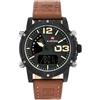 Naviforce - Cyclone - Dual Time (NF9095) Orologi da uomo Analogico digitale antiallergico (Cinturino: marrone con cuciture marroni/indice: crema)