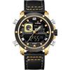 NAVIFORCE Orologio da uomo con doppio display, in pelle, di lusso, militare, impermeabile, casual, sportivo, orologio digitale, Oro