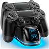 Rysker Base Carica Controller PS4 per PS4/Slim/Pro, Caricatore Controller PS4 Dual Shock 4 con 9 Illuminazione RGB, Stazione di Ricarica Playstation 4 Rapida per Dual Controller, Base Carica Joystick PS4