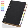Yarotm Raccoglitore ad Anelli con 6 Fori - 1 Pezzi 100g/m² Carta Taccuino Ricarica Pagine Bianche - 21x14cm Notebook Ring Binder A5 in Pelle PU - 150 Fogli Block Notes Copertina Rigida, Nero
