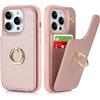 SailorTech Custodia per iPhone 13 Pro Max Con Portacarte e Anello - Supporto per Carta di Credito - Oro Rosa