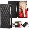 SEHEYA per Xiaomi Redmi Note 10 / Note 10S Cover Portafoglio in Pelle con Tasca Zip Porta Carte di Credito Custodia Libro Magnetica Interno TPU Antiurto Flip Case Protettiva Caso Donna, Nero