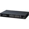 Yinker Switch PoE Gigabit 19 Porte 300W, 16 PoE+ 2 Uplink Gigabit + Slot SFP Fibra, Modalità 250m/VLAN, AI Recupero Automatico, Metallo Silenzioso per Videosorveglianza IP