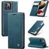 WJXEXRS Cover per iPhone 13 Mini 5,4 Pollici, Custodia in Pelle Premium, Supporto Slot per Schede, Portafoglio Kickstand Flip Wallet Magnetica Custodie Porta Carte, Adatto per iPhone 13 Mini-Blu-verde