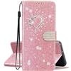 SEHEYA Compatibile con Samsung Galaxy S25 Ultra Cover Libretto Brillantini Amore Cuore Diamante Motivo Custodia PU Pelle Glitter Portafoglio a Libro Donna Flip Case Magnetica Caso, Oro Rosa