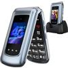 CHAKEYAKE 4G Telefono per Anziani, Cellulare per Anziani senza Contratto, Annuncio Vocale dei Tasti, Tasti grandi,Volume Elevato,Tasto SOS, Doppia SIM, Doppio Display 2,4 + 1,77, Grigio