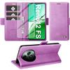Giyer Cover per OPPO Reno12 FS/F 5G Custodia con Vetro Temperato, Premium Pelle PU Portafoglio Slot per Scheda RFID Antifurto Funzione Supporto Flip Case, Antiurto per OPPO Reno12 FS Cover (Viola)