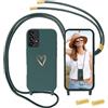 Anfire Cover per Samsung Galaxy A52S 5G/A52 4G/5G con Cordino, MoEvn Custodia con Regolabile Laccio Collana Morbida TPU Silicone Cover con Motivo Cuore Antiurto AntiGraffio Protettiva Case per A52 5G, Verde