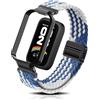 PaceBid Nylon Cinturino per Xiaomi Smart Band 9 Active/Redmi Smart Band 3 | Uomini Donne Intrecciato Nylon Magnetico Elastico Watch Band per Xiaomi Redmi Smart Band 3/Mi Band 9 Active, Blu/Bianco
