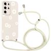 Coalbooliy Custodia con Cordino per Samsung Galaxy S23 Ultra 5G 6,8 Cover Aesthetic Fiore Bianco con Laccio Collana Morbido TPU Bumper Silicone Protezione della fotocamera Case Cellulare, 05