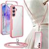 Yutwo Cover per Samsung Galaxy A55 5G con Cordino, Custodia Trasparente Antiurto 360° per Samsung Galaxy A55 5G con Laccio, Pad e Gancio Rimovibili e Laccetto Regolabile, Rosa