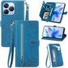 MOJIA Custodia Portafoglio per Blackview Shark 9 5G, Pelle PU Flip Cover per Telefono con Guscio Interno in TPU, Multifunzione Porta Carte con Cinturino Polso. Blu