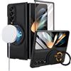 XKchatpt Custodia per Samsung Galaxy Z Fold 4 con Supporto Girevole a 360°, Protezione per lo Schermo in Vetro Temperato 9H, Pelle PU, Ricarica Wireless, Antiurto e Anticaduta, Nero