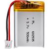 Sunkoo Batteria LiPo 3,7 V 500 mAh 602535 con cavo JST, batteria ricaricabile ai polimeri di litio per altoparlanti Bluetooth, progetti fai da te e dispositivi elettronici