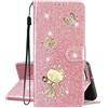 SEHEYA Compatibile con Samsung Galaxy A56 5G Cover Portafoglio Brillantini Farfalla Gatto Motivo Custodia Libretto PU Pelle Glitter a Libro Donna Flip Case Magnetica Protezione Caso, Oro Rosa