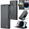 Idhiem Flip Libro Wallet Cover per iPhone 14 Pro Max, Nero | Pelle PU Premium, Custodia Portafoglio Flip Libro, Blocco RFID, Slot per Carte, Antiurto Wallet Cover, Funzione Supporto