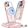 Pnakqil Cover per iPhone 15 con Cordino, Compatibile con MagSafe, Custodia Silicone Magnetica Opaca Semi-Trasparente con Cordino Regolabile, Soft-Touch Anti-Impronta & Antiscivolo Case, Rosa