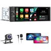 KMUTZY Autoradio 1 DIN con Schermo Touchscreen 6,28, Apple CarPlay e Android Auto Senza Fili, Stereo Auto Bluetooth con Vivavoce, Mirror Link, Telecamera Posteriore, Radio FM, USB, Type-C