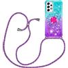 YAMCCCSE Custodia con Cordino per Samsung Galaxy A23 5G 4G / M23 5G, Liquid Quicksand Cover con Collana Practical Stylish, Trasparente Silicone Glitter Liquido Antiscivolo Case per Cellulare Girocollo