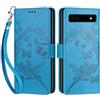 SIENIANLINE Cover per Google Pixel 6A custodia portafoglio Farfalla - Blu | 3 scomparti carte, 1 tasca banconote, Chiusura magnetica, Supporto, Pelle PU flip cover per Pixel 6A