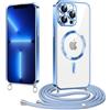 Micnkifo Elettrolitico TPU Magnetica Cover con Cordino per iPhone 13 Pro, Compatibile con Magsafe Ricarica Wireless, Antiurto AntiGraffio con Collana Regolabile per iPhone 13 Pro, Blu