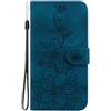 ShuiSu Custodia a portafoglio in pelle vegana per Apple iPhone X/XS, custodia protettiva a portafoglio con fiore in rilievo, doppia chiusura magnetica, cavalletto e tasche per carte (TG3), blu